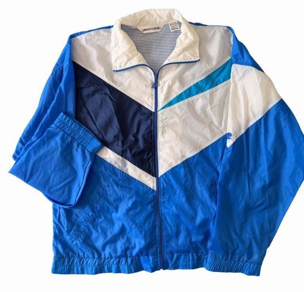 Pierre Cardin Windbreaker Jacket Size L Blue White Colorblock 90s Vintage